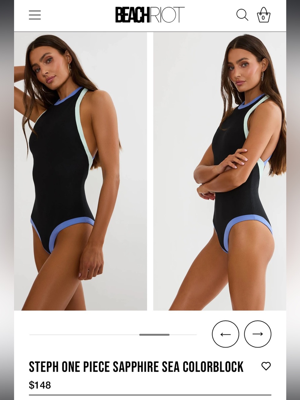 Beach Riot Black One-Piece Swimsuit with Sapphire & Sea Trim
